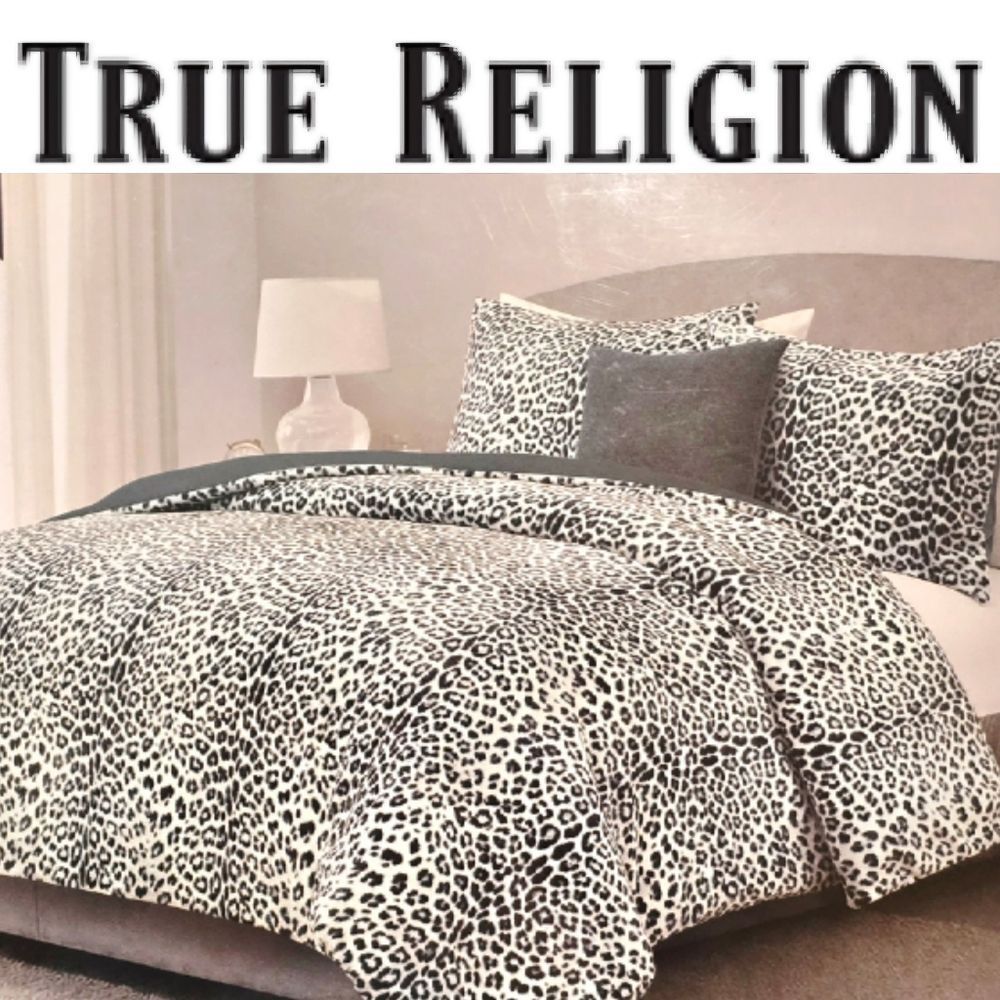 True Religion Leopard Print Full/Queen Plush Cozy Feel Comforter Set